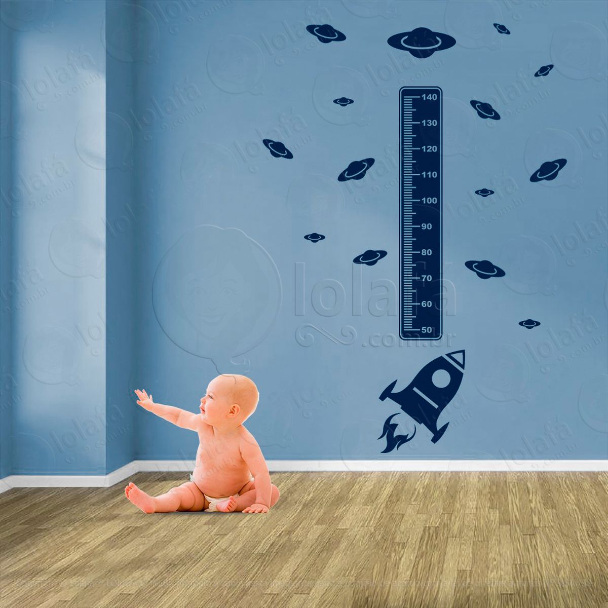 foguete e planetas adesivo régua de crescimento infantil, medidor de altura para quarto, porta e parede - mod:1256