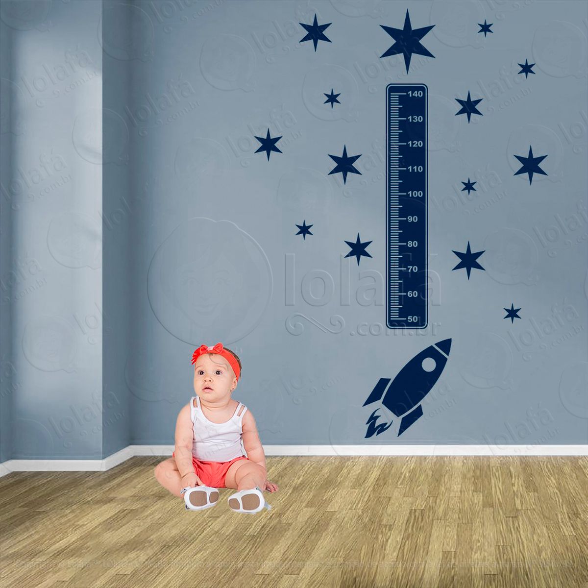 foguete e estrelas adesivo régua de crescimento infantil, medidor de altura para quarto, porta e parede - mod:1257
