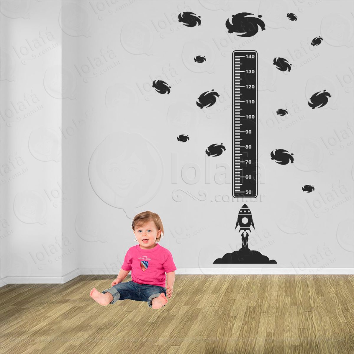 foguete e planetas adesivo régua de crescimento infantil, medidor de altura para quarto, porta e parede - mod:1258