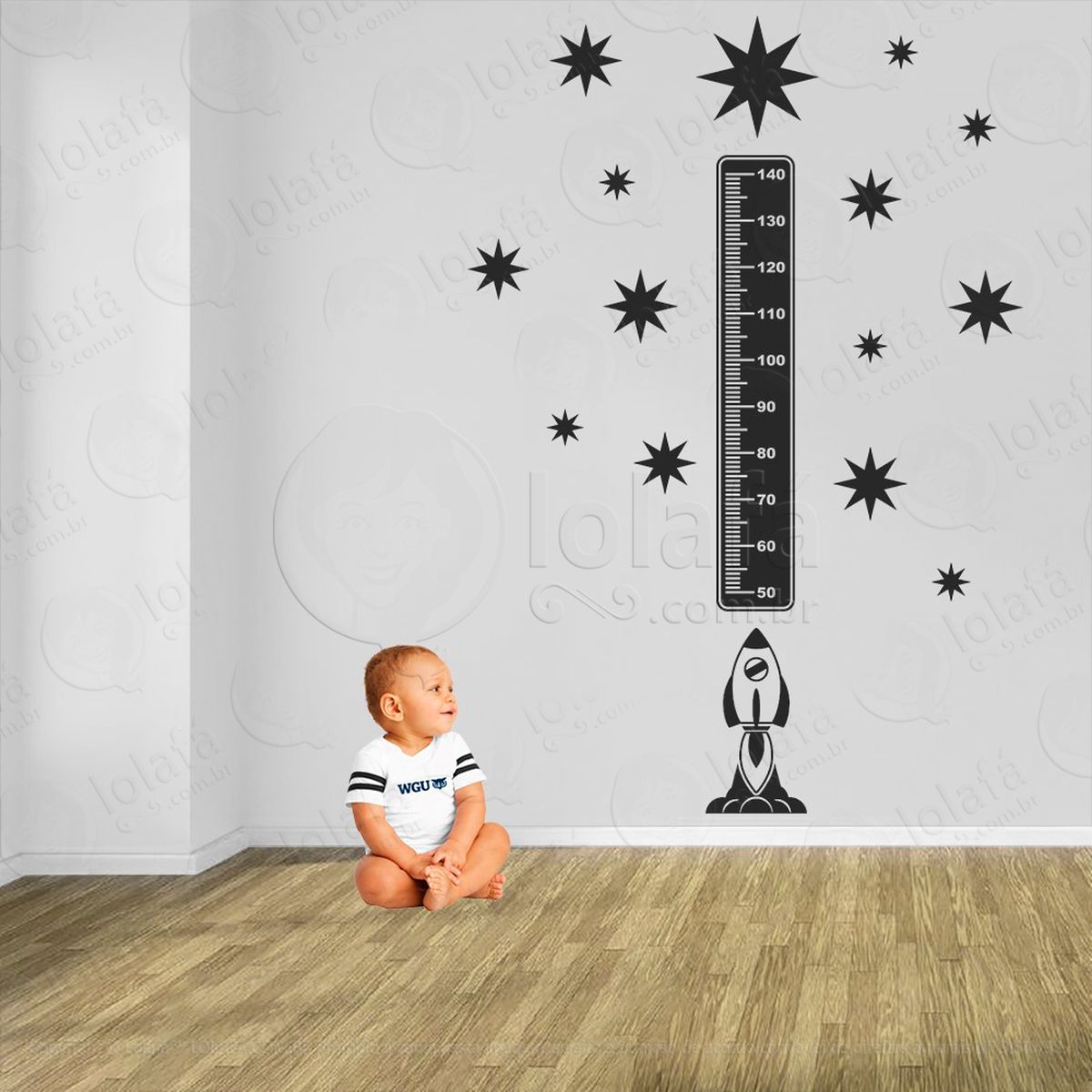 foguete e estrelas adesivo régua de crescimento infantil, medidor de altura para quarto, porta e parede - mod:1259