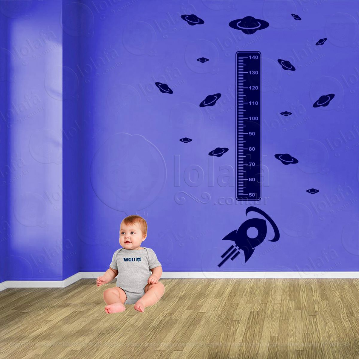 foguete e planetas adesivo régua de crescimento infantil, medidor de altura para quarto, porta e parede - mod:1261