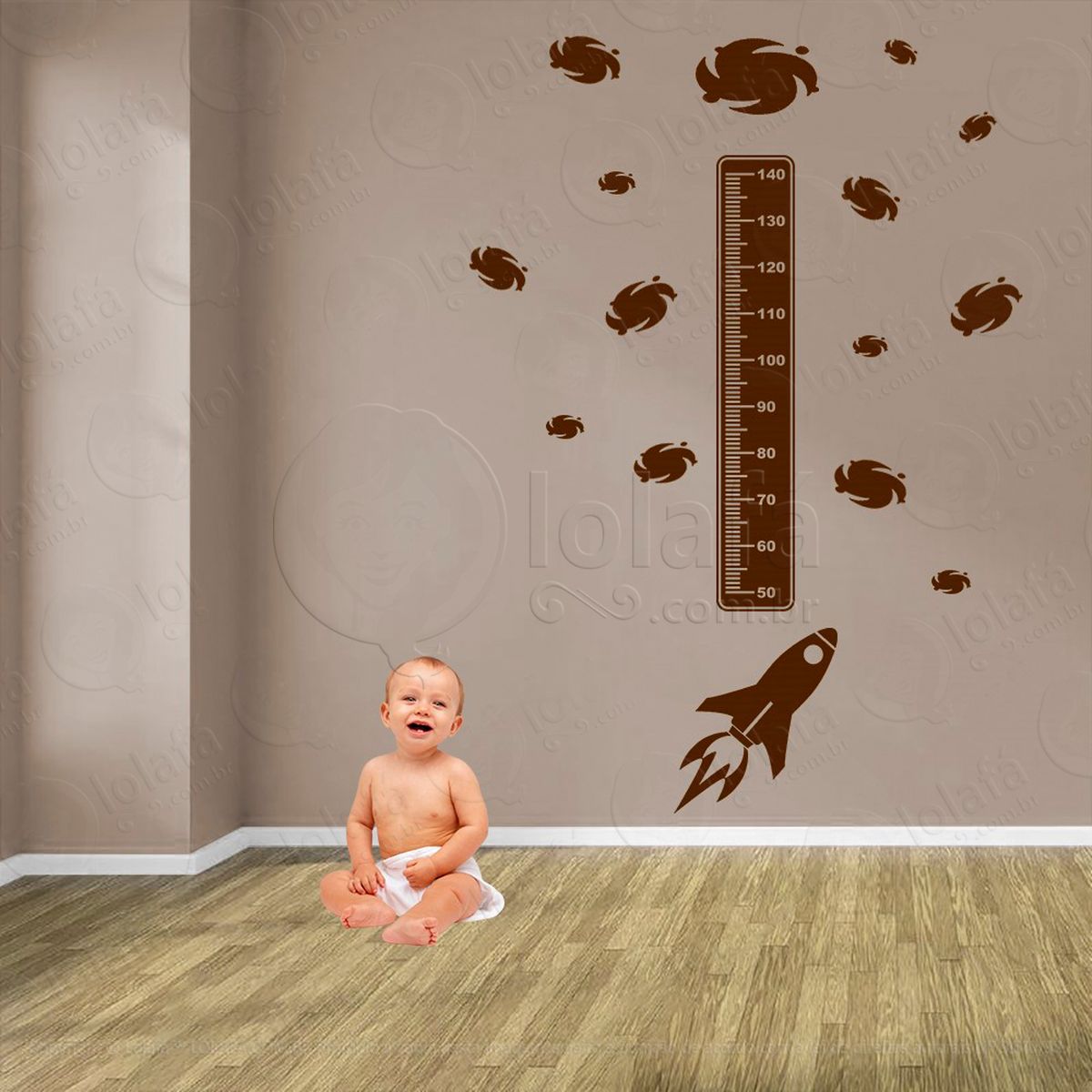 foguete e planetas adesivo régua de crescimento infantil, medidor de altura para quarto, porta e parede - mod:1263