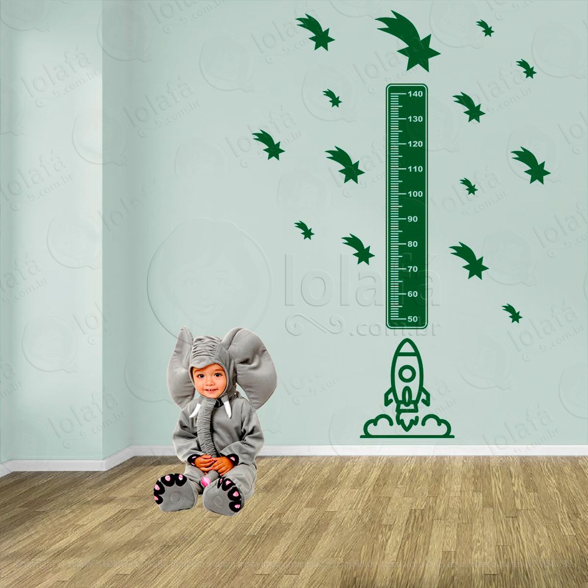 foguete e estrelas adesivo régua de crescimento infantil, medidor de altura para quarto, porta e parede - mod:1264