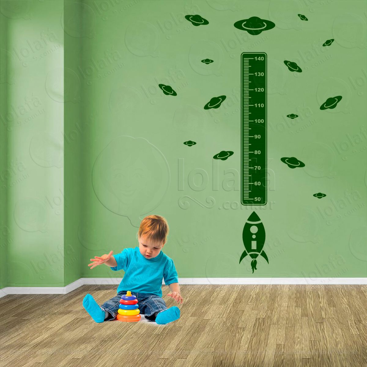 foguete e planetas adesivo régua de crescimento infantil, medidor de altura para quarto, porta e parede - mod:1265