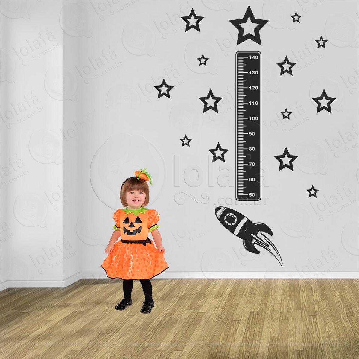 foguete e estrelas adesivo régua de crescimento infantil, medidor de altura para quarto, porta e parede - mod:1266