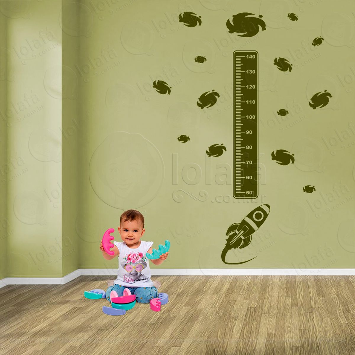 foguete e planetas adesivo régua de crescimento infantil, medidor de altura para quarto, porta e parede - mod:1267