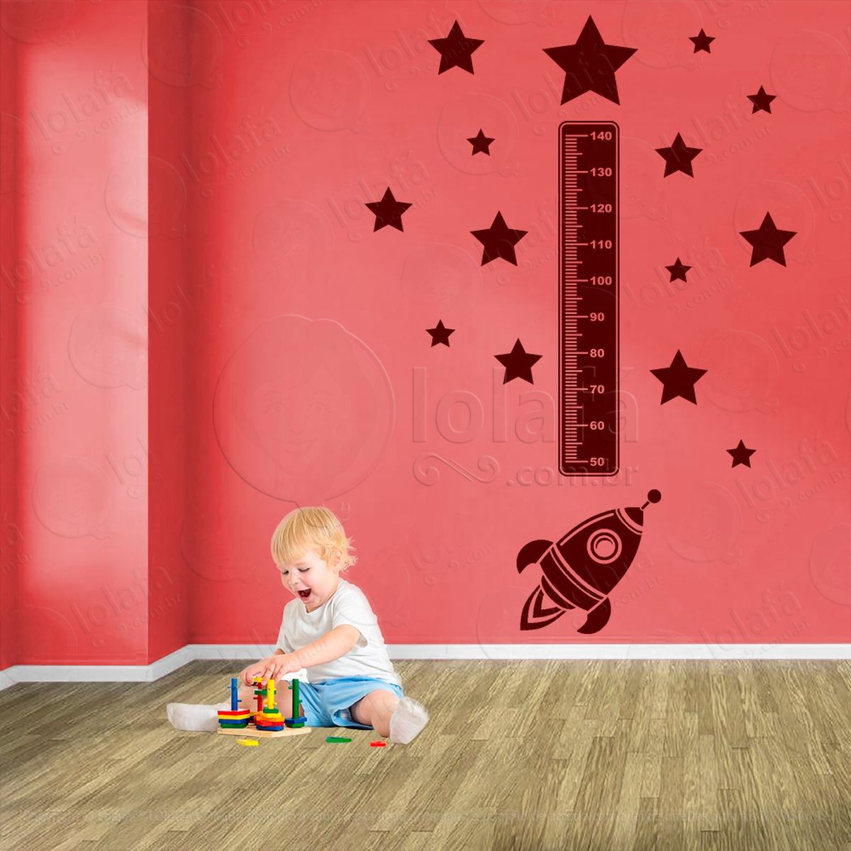 foguete e estrelas adesivo régua de crescimento infantil, medidor de altura para quarto, porta e parede - mod:1268