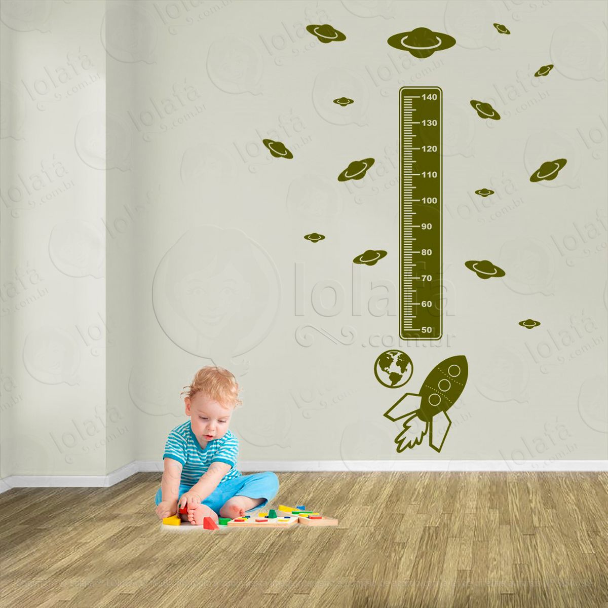 foguete e planetas adesivo régua de crescimento infantil, medidor de altura para quarto, porta e parede - mod:1269