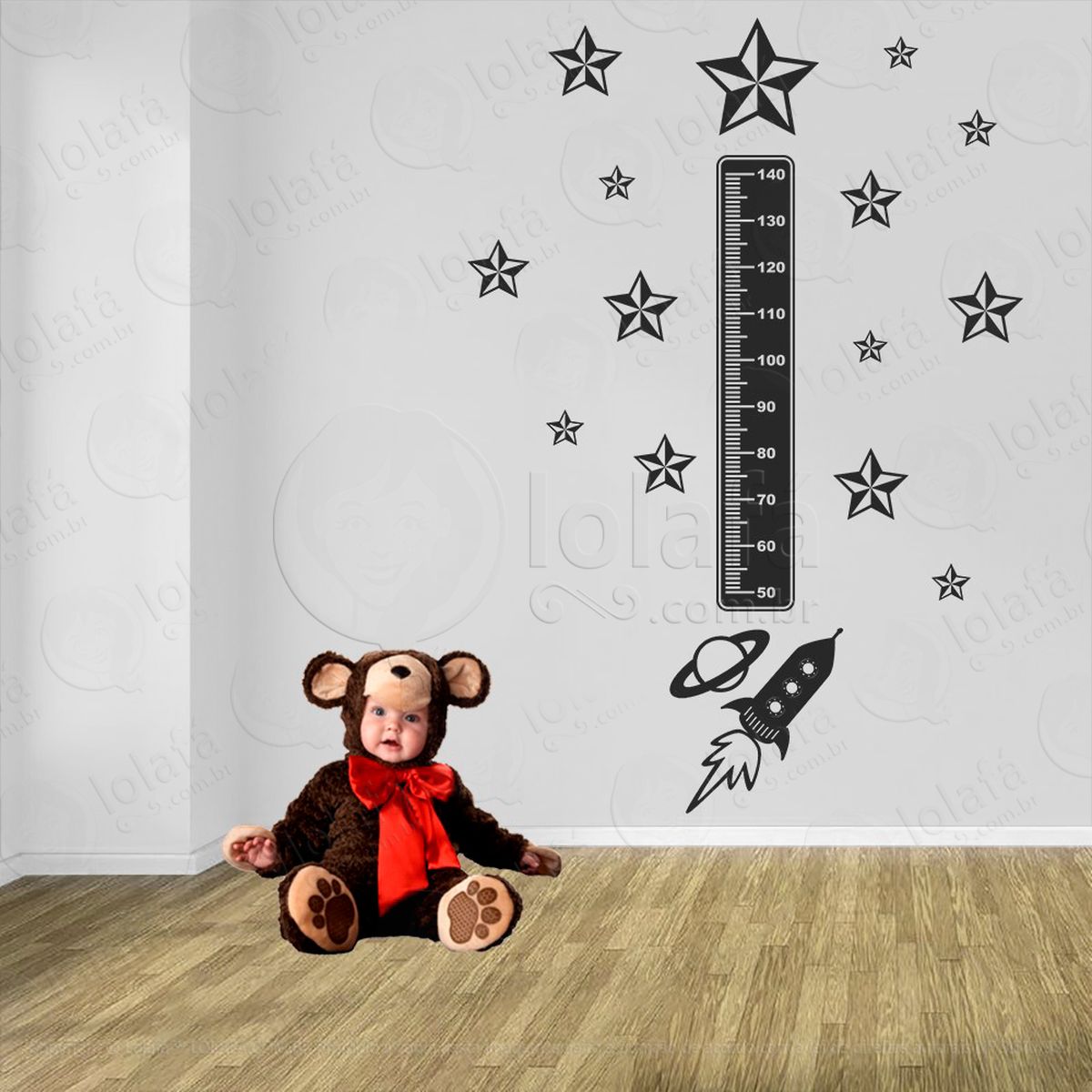 foguete e estrelas adesivo régua de crescimento infantil, medidor de altura para quarto, porta e parede - mod:1270