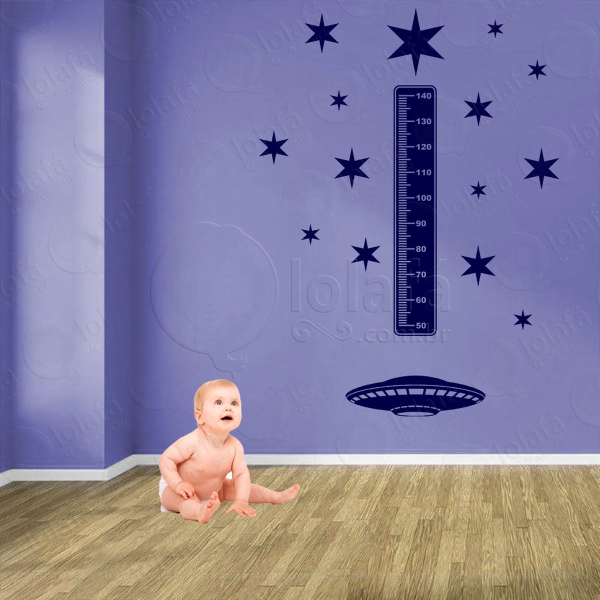 nave espacial e estrelas adesivo régua de crescimento infantil, medidor de altura para quarto, porta e parede - mod:1271
