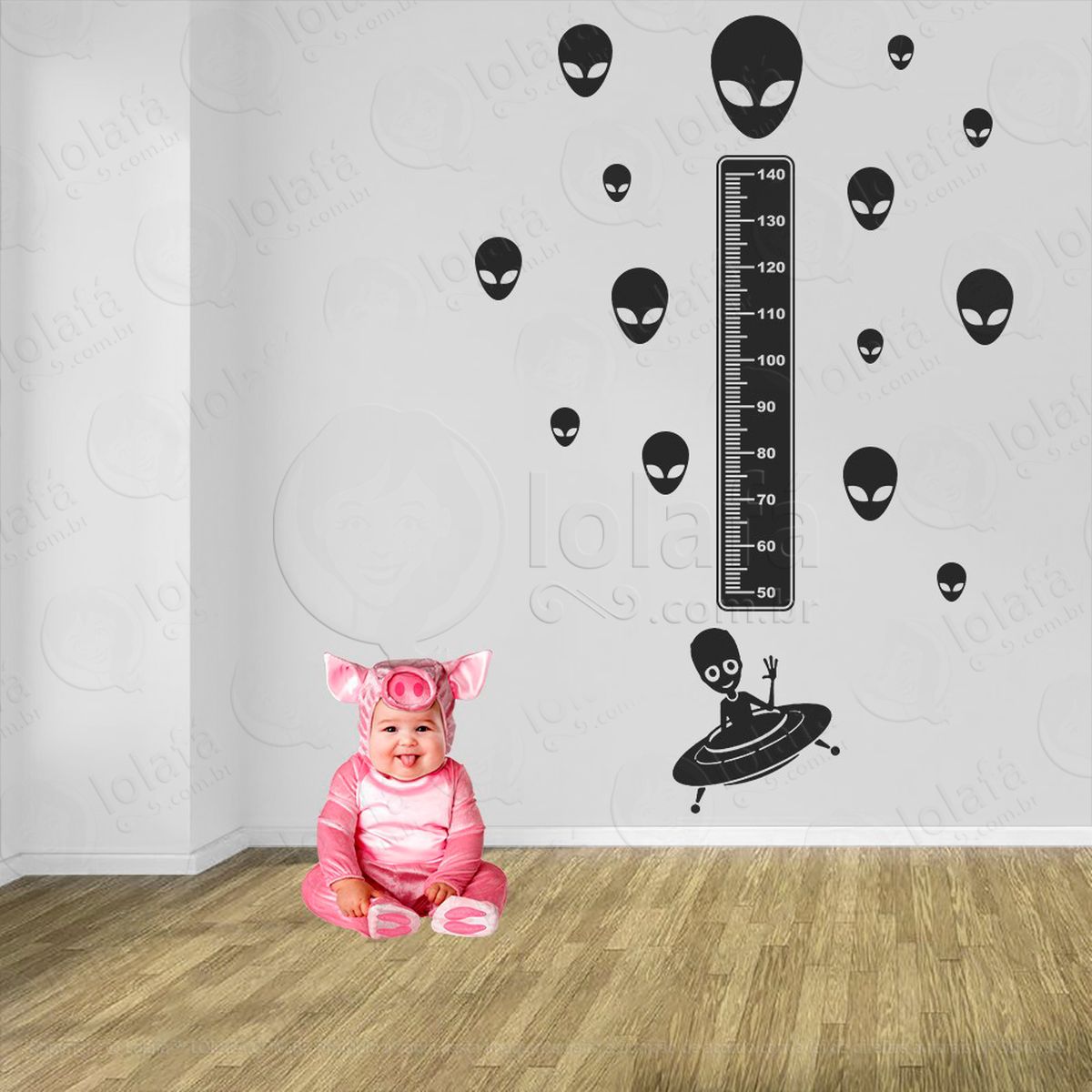 nave espacial e aliens adesivo régua de crescimento infantil, medidor de altura para quarto, porta e parede - mod:1272