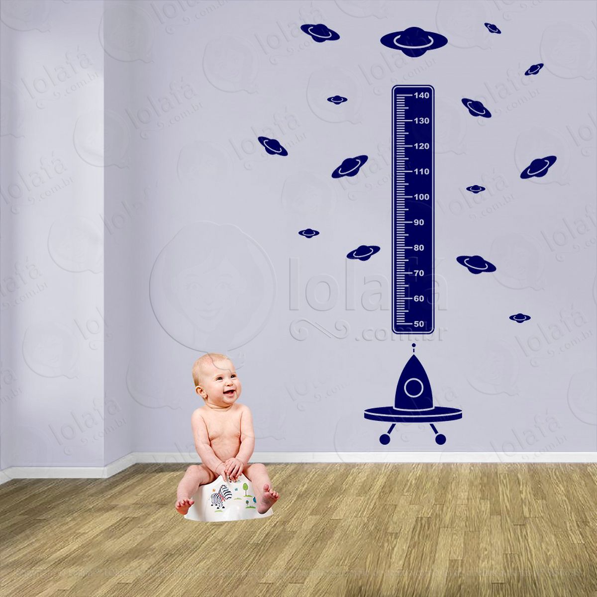 nave espacial e planetas adesivo régua de crescimento infantil, medidor de altura para quarto, porta e parede - mod:1273