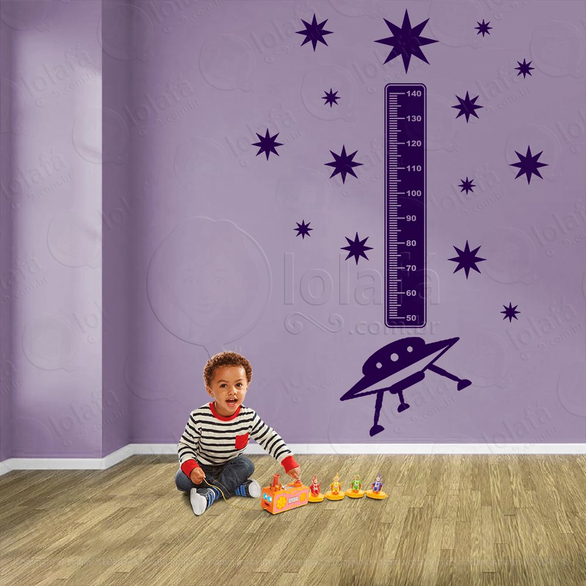 nave espacial e estrelas adesivo régua de crescimento infantil, medidor de altura para quarto, porta e parede - mod:1274