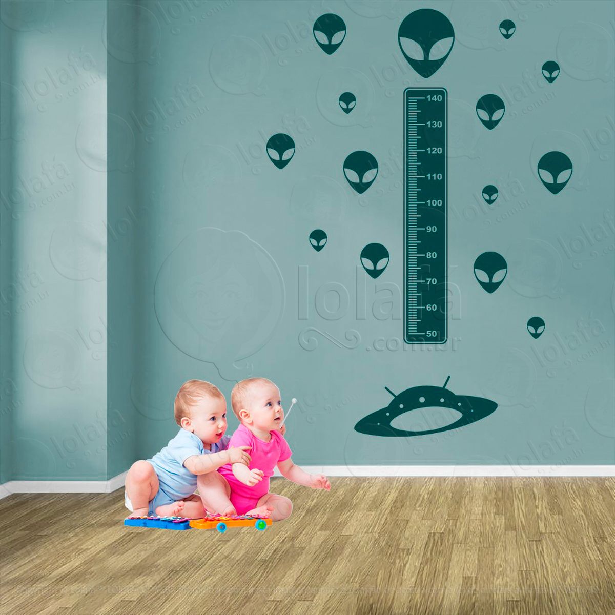 nave espacial e aliens adesivo régua de crescimento infantil, medidor de altura para quarto, porta e parede - mod:1275