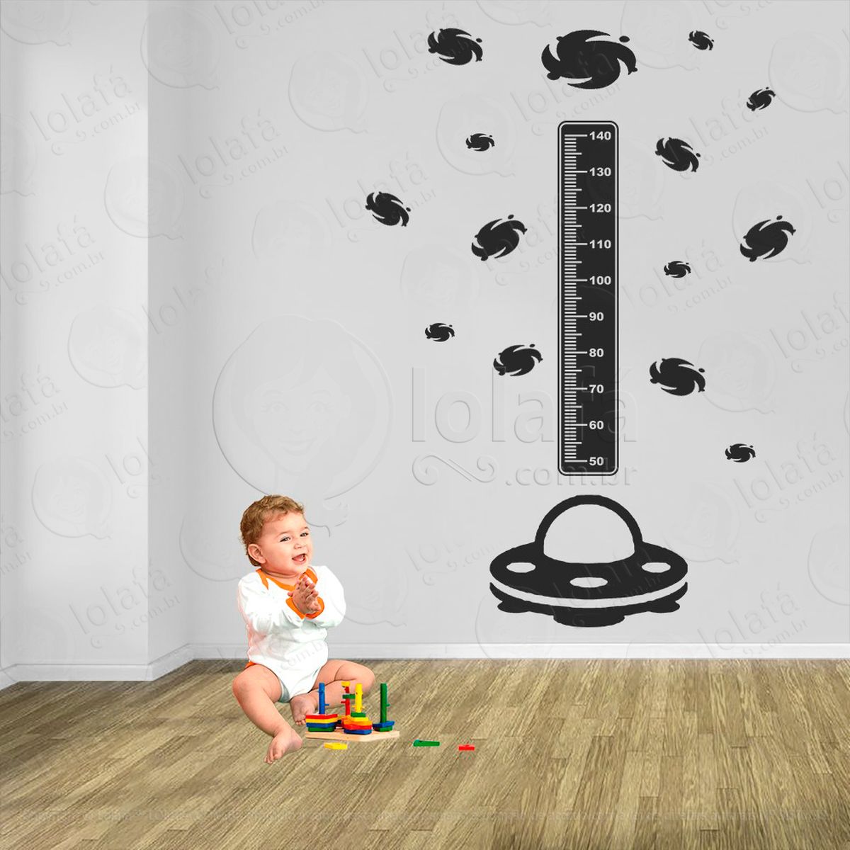 nave espacial e planetas adesivo régua de crescimento infantil, medidor de altura para quarto, porta e parede - mod:1276