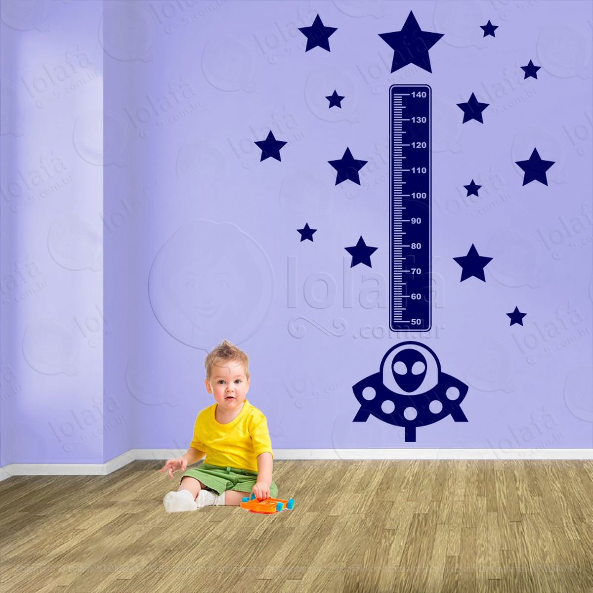 nave espacial e estrelas adesivo régua de crescimento infantil, medidor de altura para quarto, porta e parede - mod:1277
