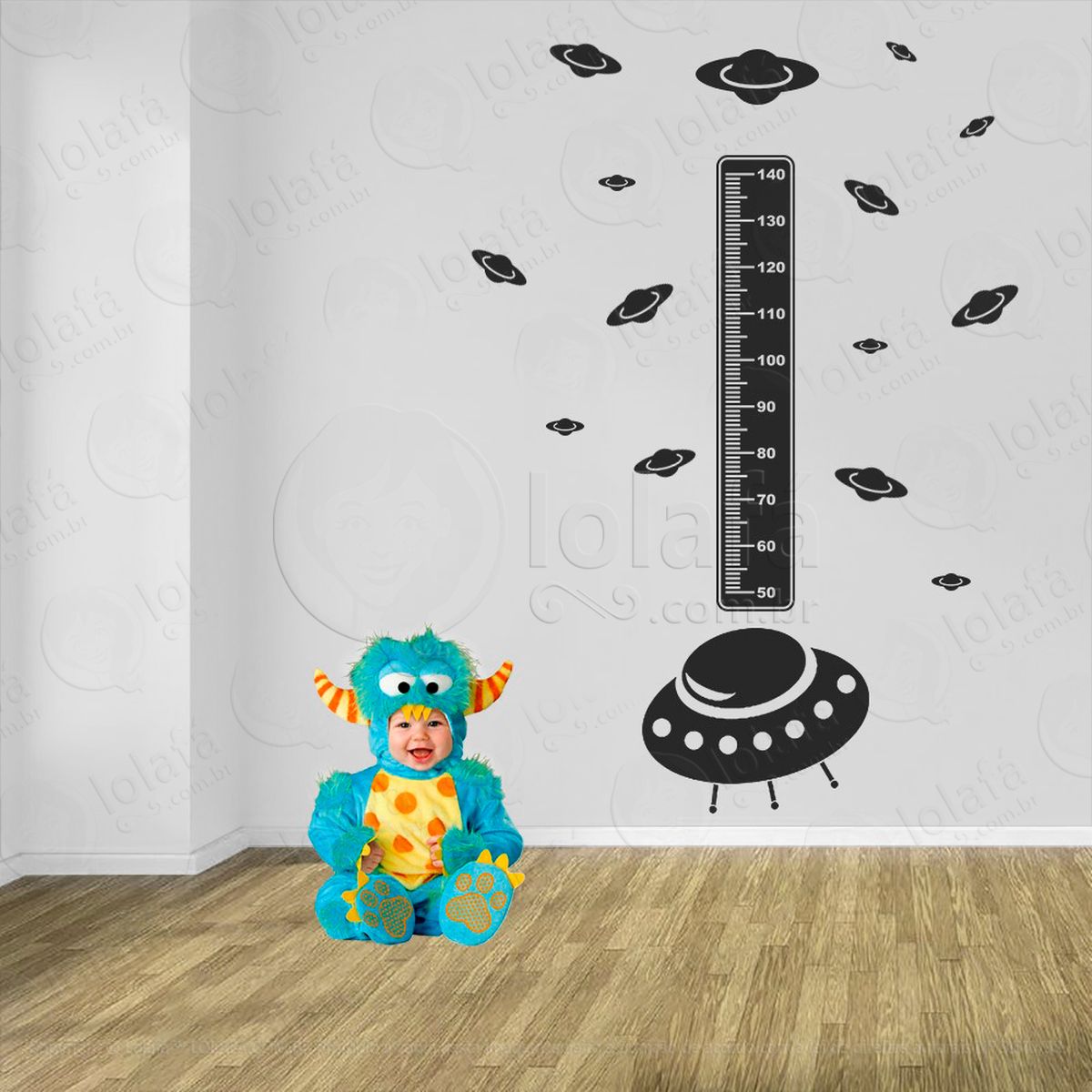 nave espacial e planetas adesivo régua de crescimento infantil, medidor de altura para quarto, porta e parede - mod:1279
