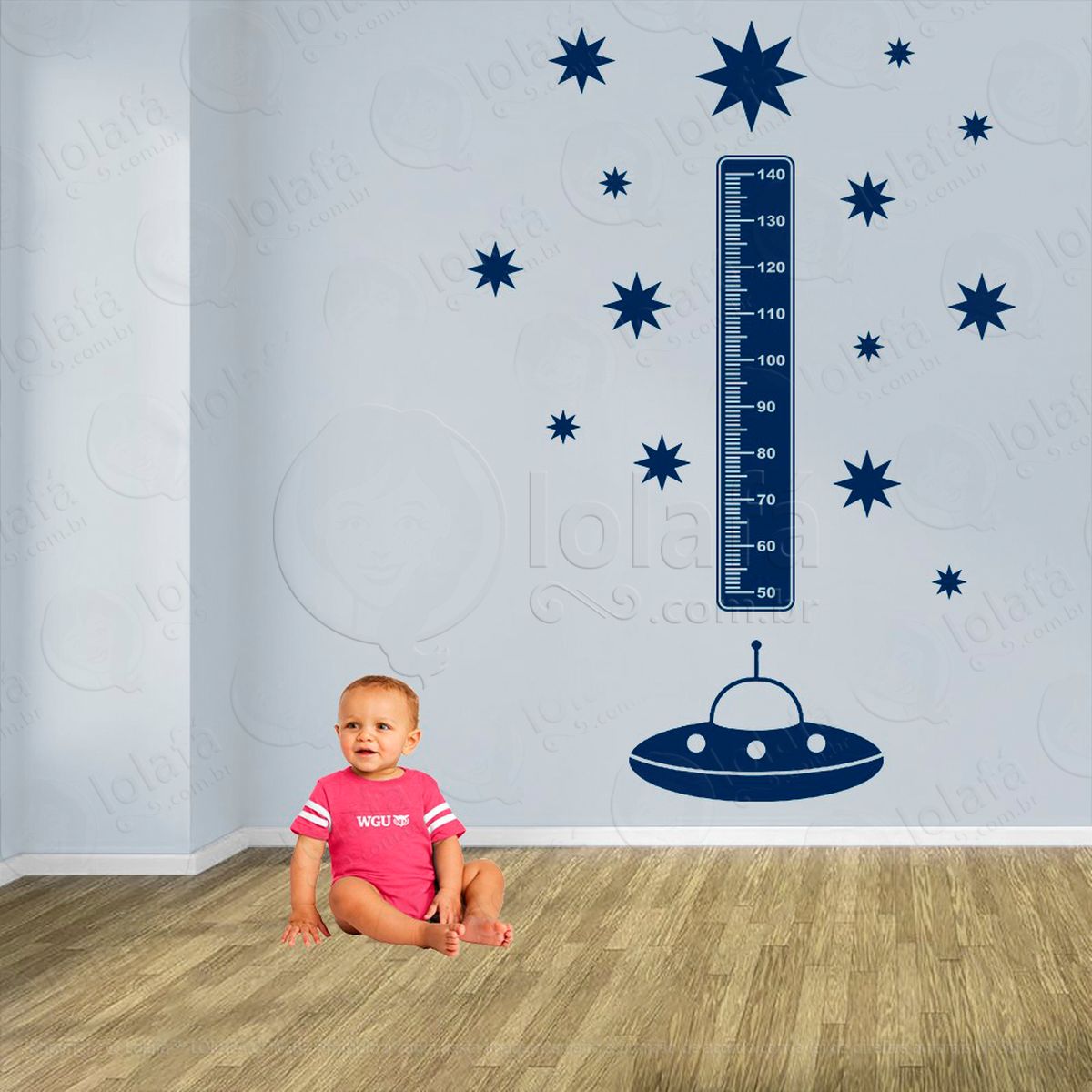 nave espacial e estrelas adesivo régua de crescimento infantil, medidor de altura para quarto, porta e parede - mod:1280