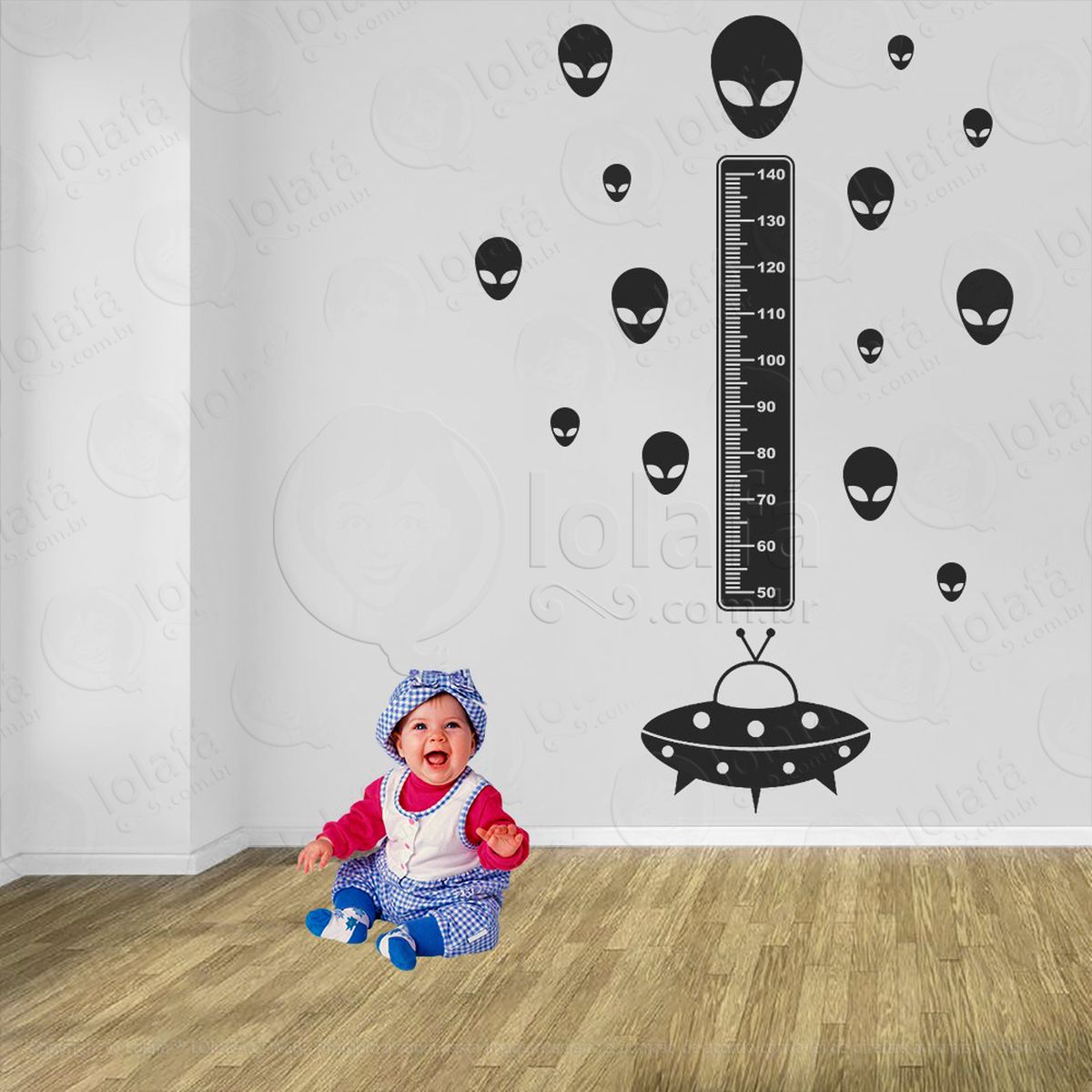 nave espacial e aliens adesivo régua de crescimento infantil, medidor de altura para quarto, porta e parede - mod:1281