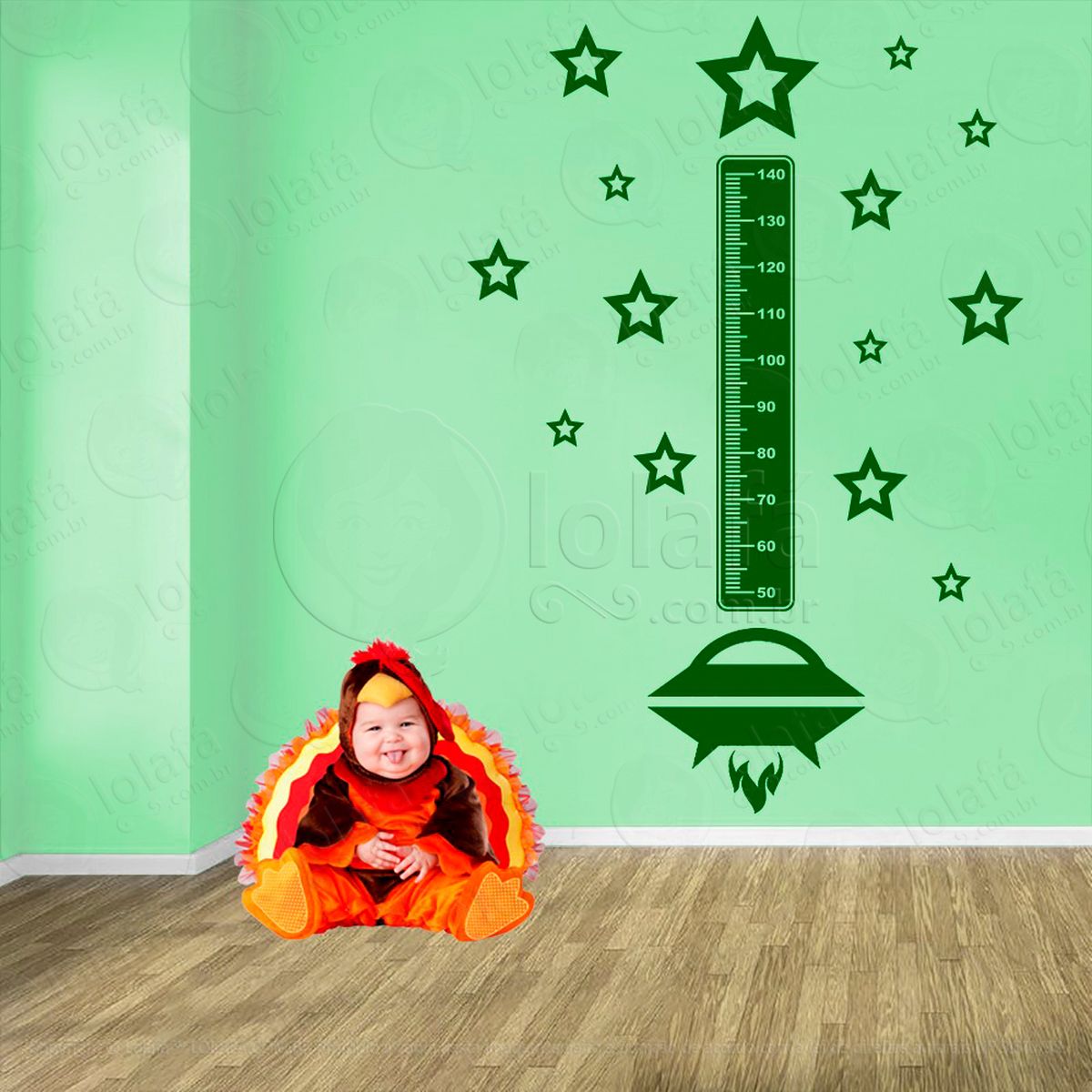 nave espacial e estrelas adesivo régua de crescimento infantil, medidor de altura para quarto, porta e parede - mod:1283