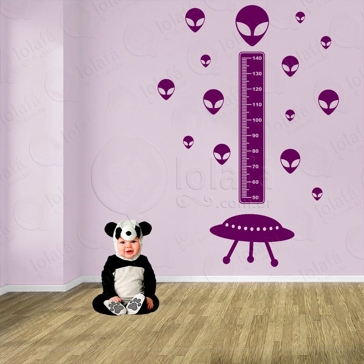 nave espacial e aliens adesivo régua de crescimento infantil, medidor de altura para quarto, porta e parede - mod:1284