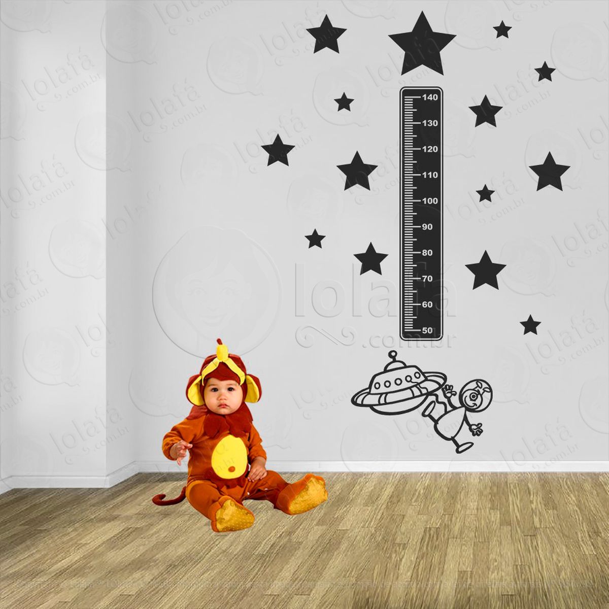 nave espacial e estrelas adesivo régua de crescimento infantil, medidor de altura para quarto, porta e parede - mod:1286