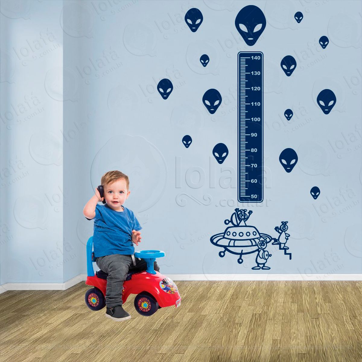 nave espacial e aliens adesivo régua de crescimento infantil, medidor de altura para quarto, porta e parede - mod:1287