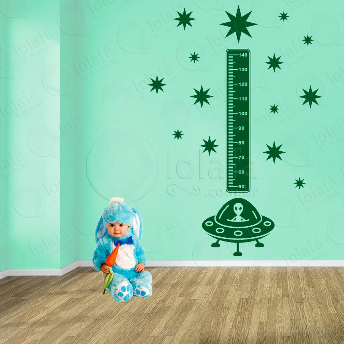nave espacial e estrelas adesivo régua de crescimento infantil, medidor de altura para quarto, porta e parede - mod:1289