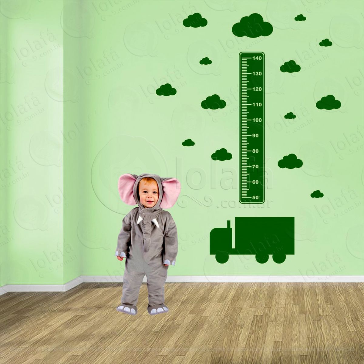 caminhão e nuvens adesivo régua de crescimento infantil, medidor de altura para quarto, porta e parede - mod:1291