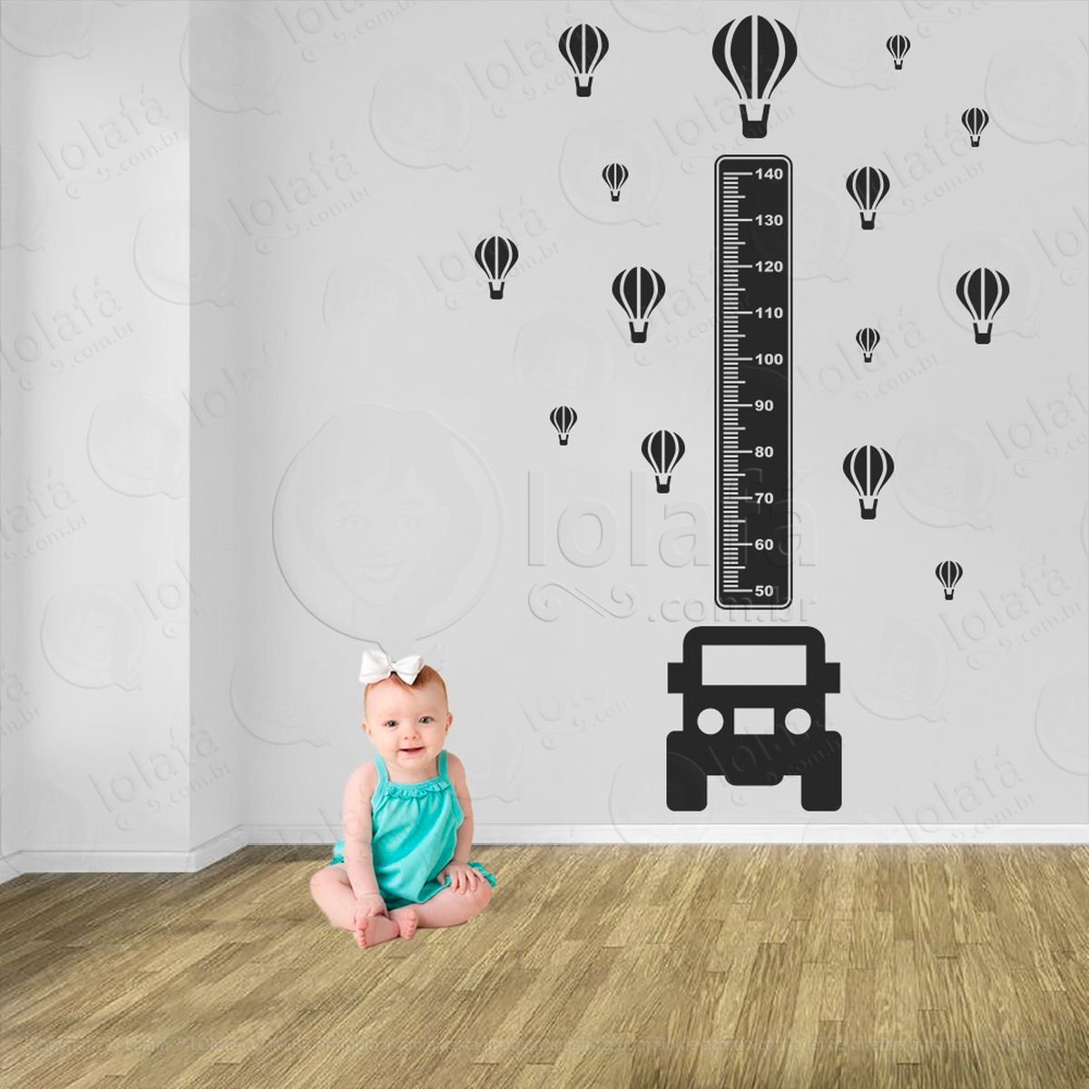 carro e balões adesivo régua de crescimento infantil, medidor de altura para quarto, porta e parede - mod:1292