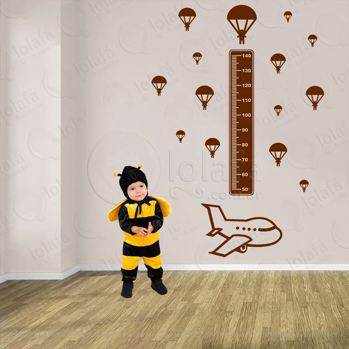 avião e paraquedas adesivo régua de crescimento infantil, medidor de altura para quarto, porta e parede - mod:1293
