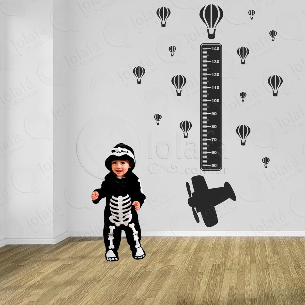 avião e balões adesivo régua de crescimento infantil, medidor de altura para quarto, porta e parede - mod:1294