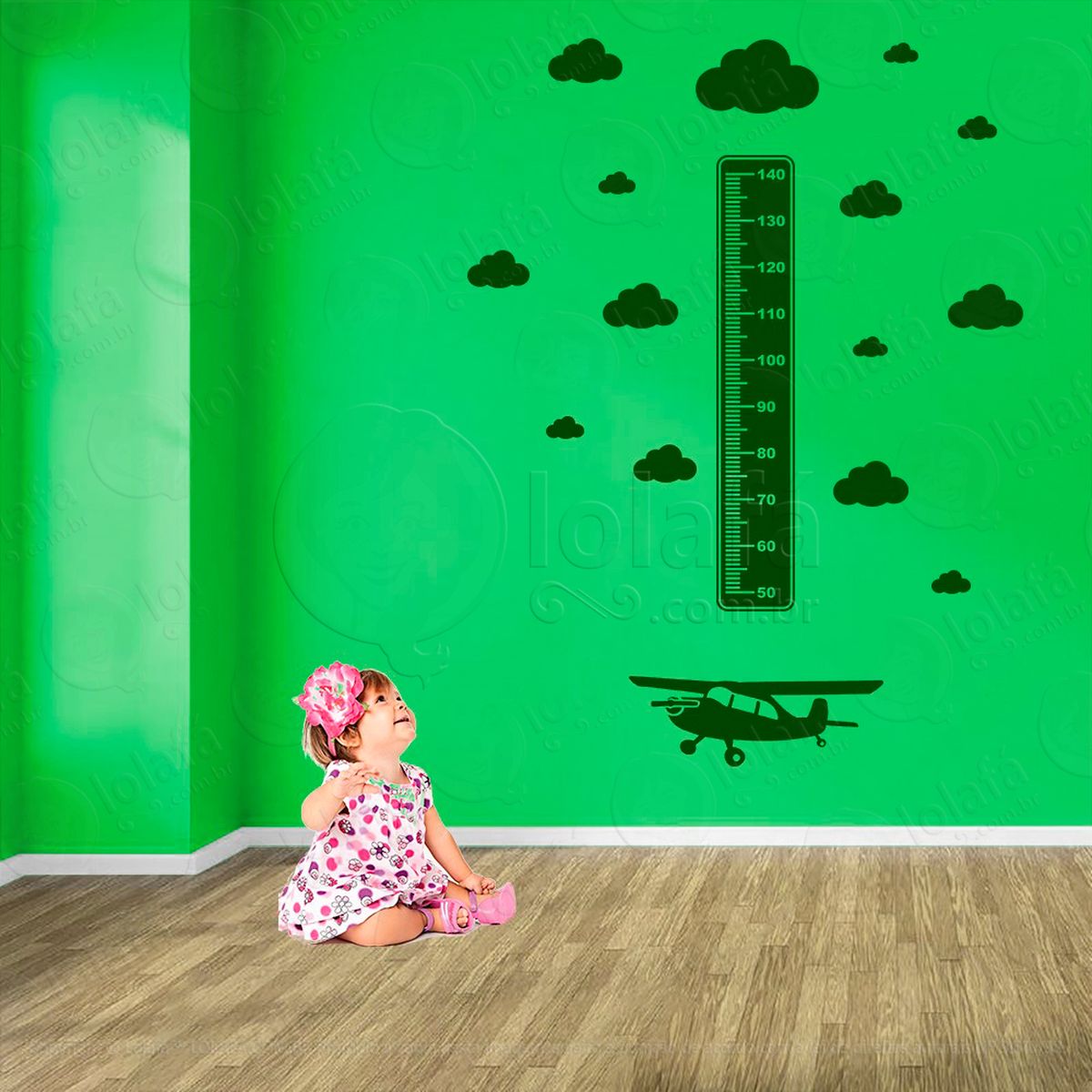 avião e nuvens adesivo régua de crescimento infantil, medidor de altura para quarto, porta e parede - mod:1295