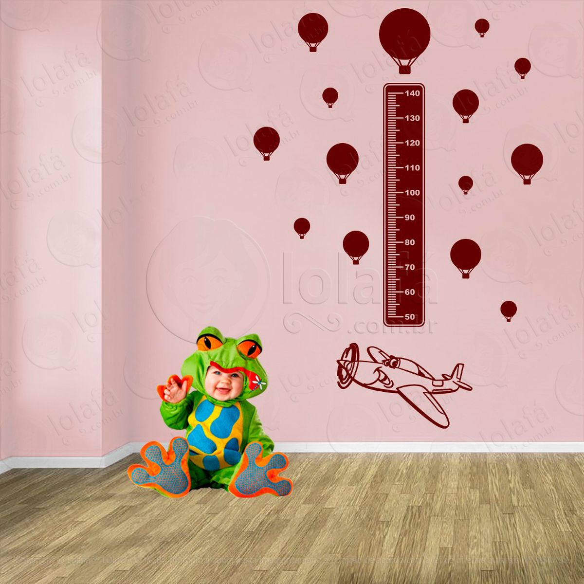 avião e balões adesivo régua de crescimento infantil, medidor de altura para quarto, porta e parede - mod:1303