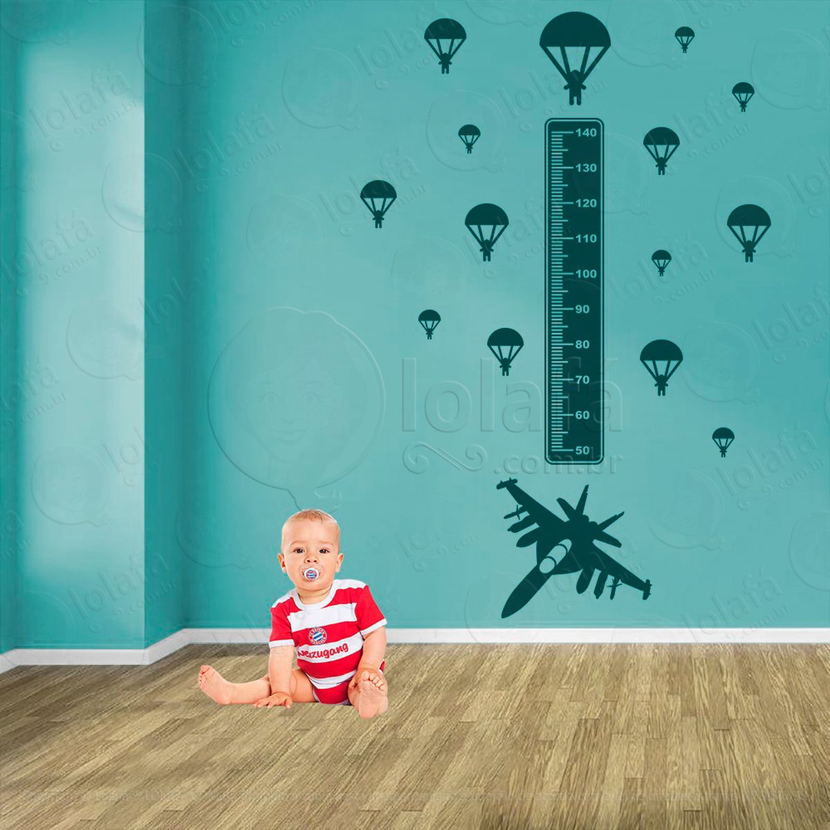 jato e paraquedas adesivo régua de crescimento infantil, medidor de altura para quarto, porta e parede - mod:1304
