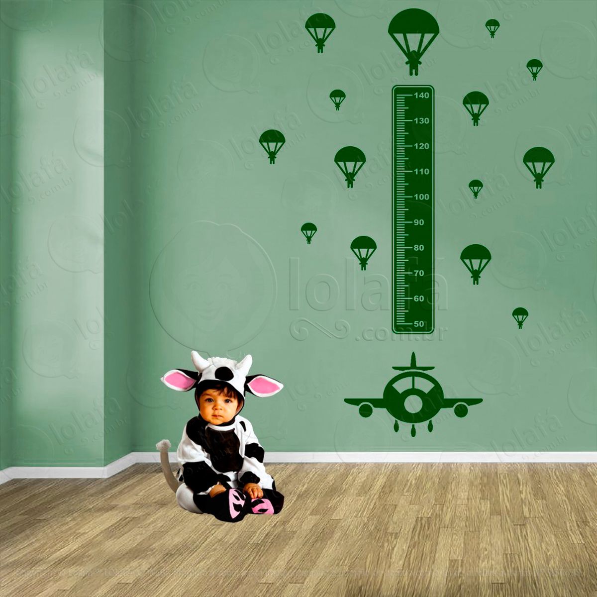 avião e paraquedas adesivo régua de crescimento infantil, medidor de altura para quarto, porta e parede - mod:1306