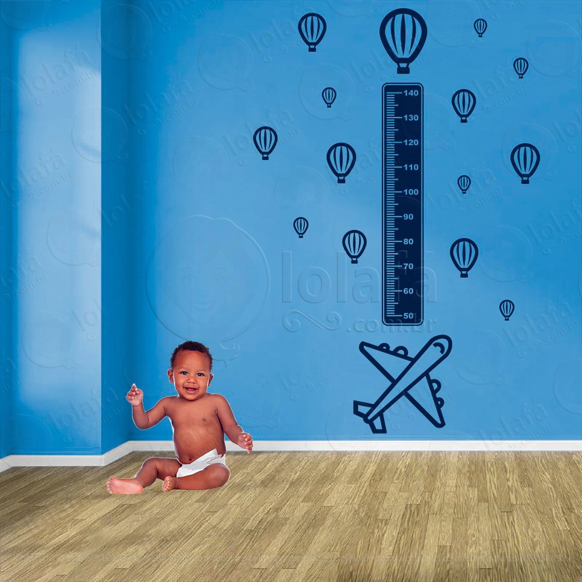 avião e balões adesivo régua de crescimento infantil, medidor de altura para quarto, porta e parede - mod:1307