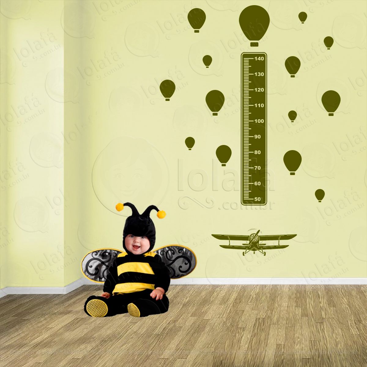 avião e balões adesivo régua de crescimento infantil, medidor de altura para quarto, porta e parede - mod:1310