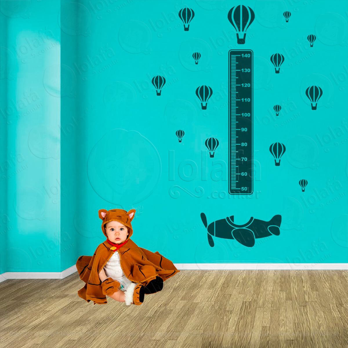 avião e balões adesivo régua de crescimento infantil, medidor de altura para quarto, porta e parede - mod:1316