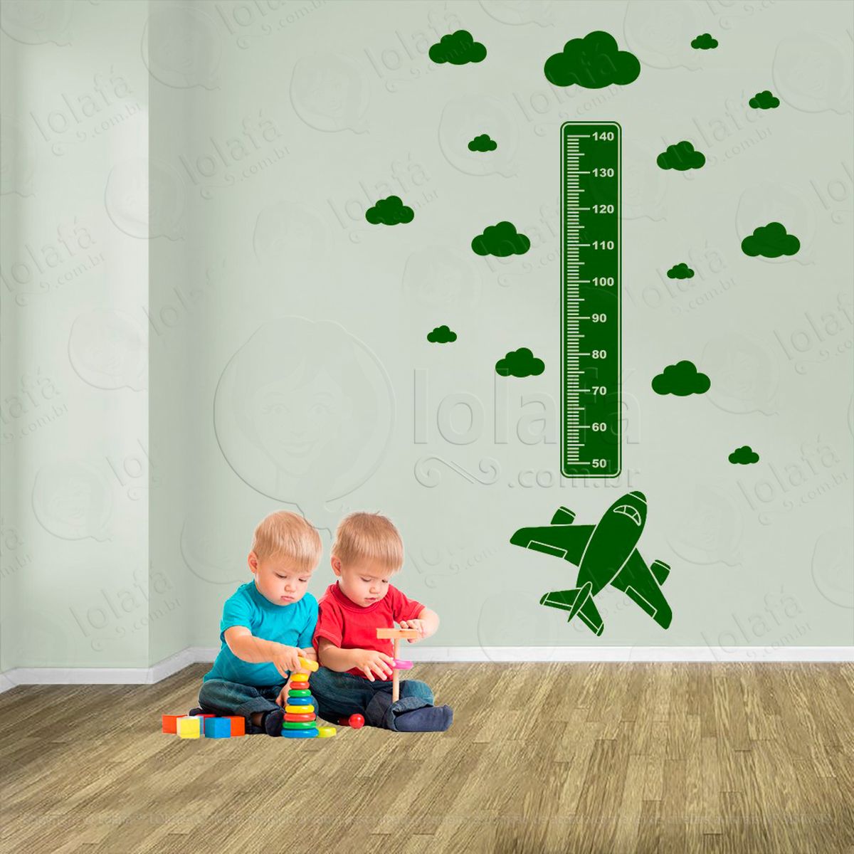 avião e nuvens adesivo régua de crescimento infantil, medidor de altura para quarto, porta e parede - mod:1317