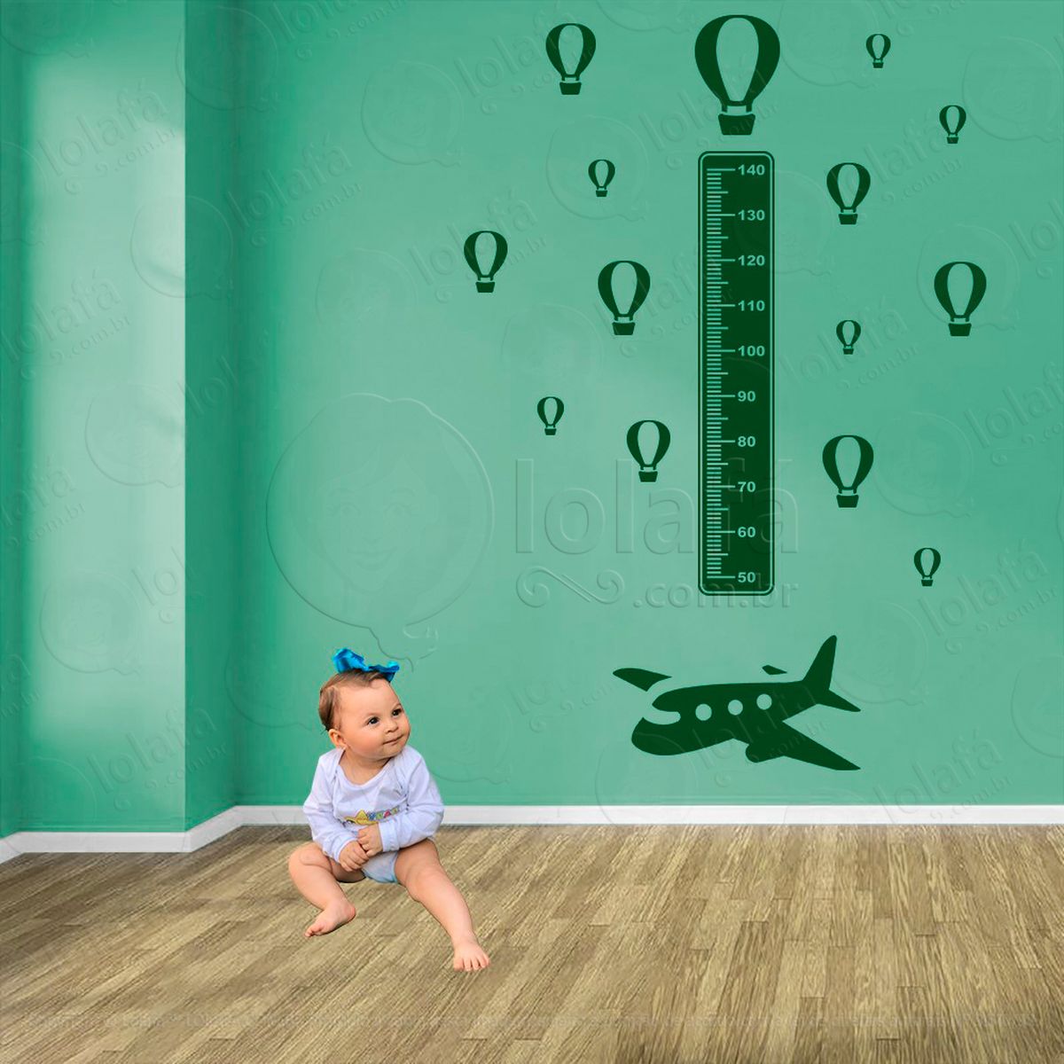 avião e balões adesivo régua de crescimento infantil, medidor de altura para quarto, porta e parede - mod:1319