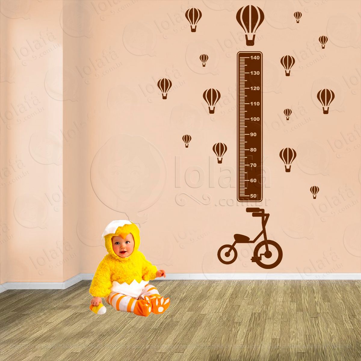 bicicleta e balões adesivo régua de crescimento infantil, medidor de altura para quarto, porta e parede - mod:1320