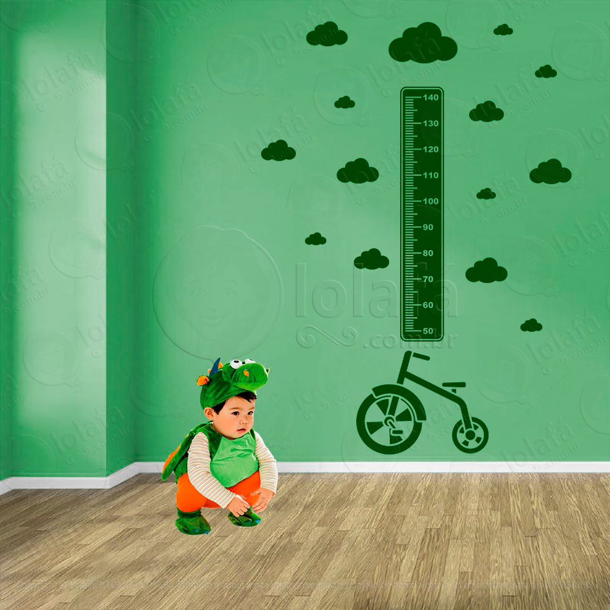 bicicleta e nuvens adesivo régua de crescimento infantil, medidor de altura para quarto, porta e parede - mod:1321