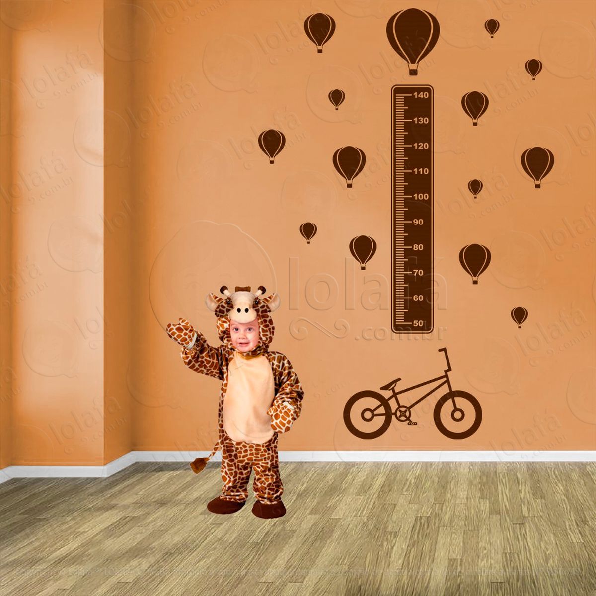 bicicleta e balões adesivo régua de crescimento infantil, medidor de altura para quarto, porta e parede - mod:1324