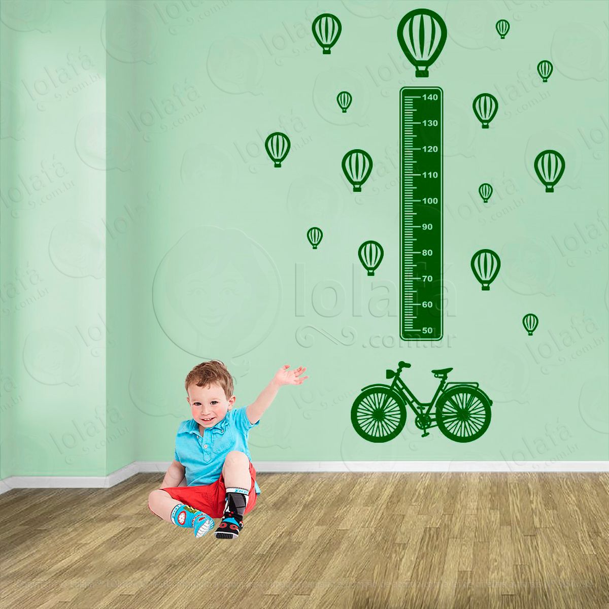 bicicleta e balões adesivo régua de crescimento infantil, medidor de altura para quarto, porta e parede - mod:1328