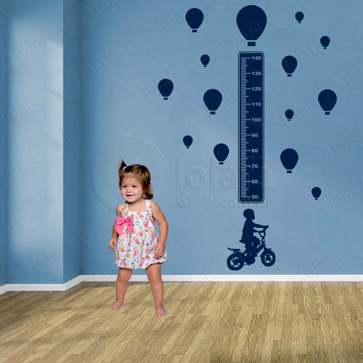 bicicleta e balões adesivo régua de crescimento infantil, medidor de altura para quarto, porta e parede - mod:1330