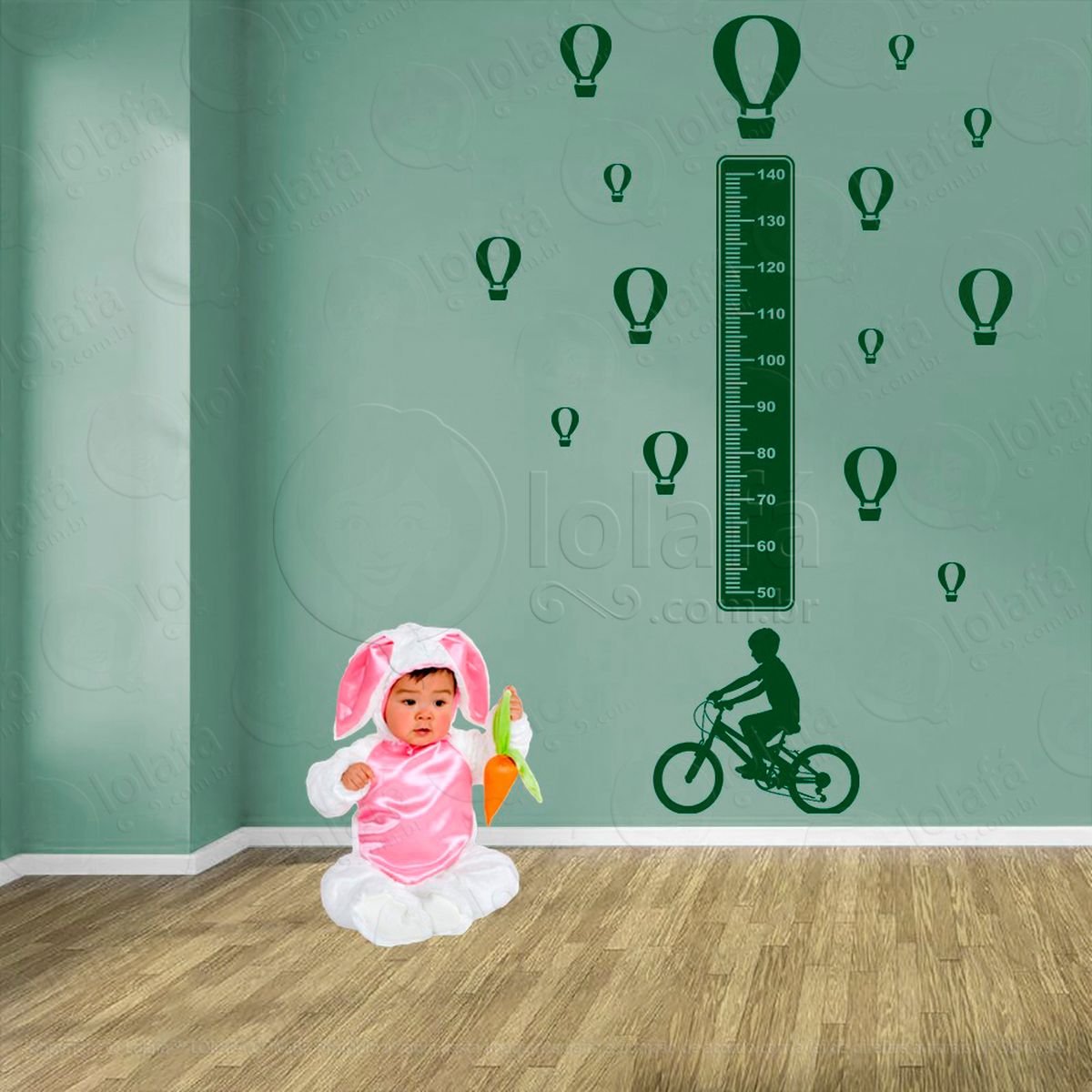 bicicleta e balões adesivo régua de crescimento infantil, medidor de altura para quarto, porta e parede - mod:1334