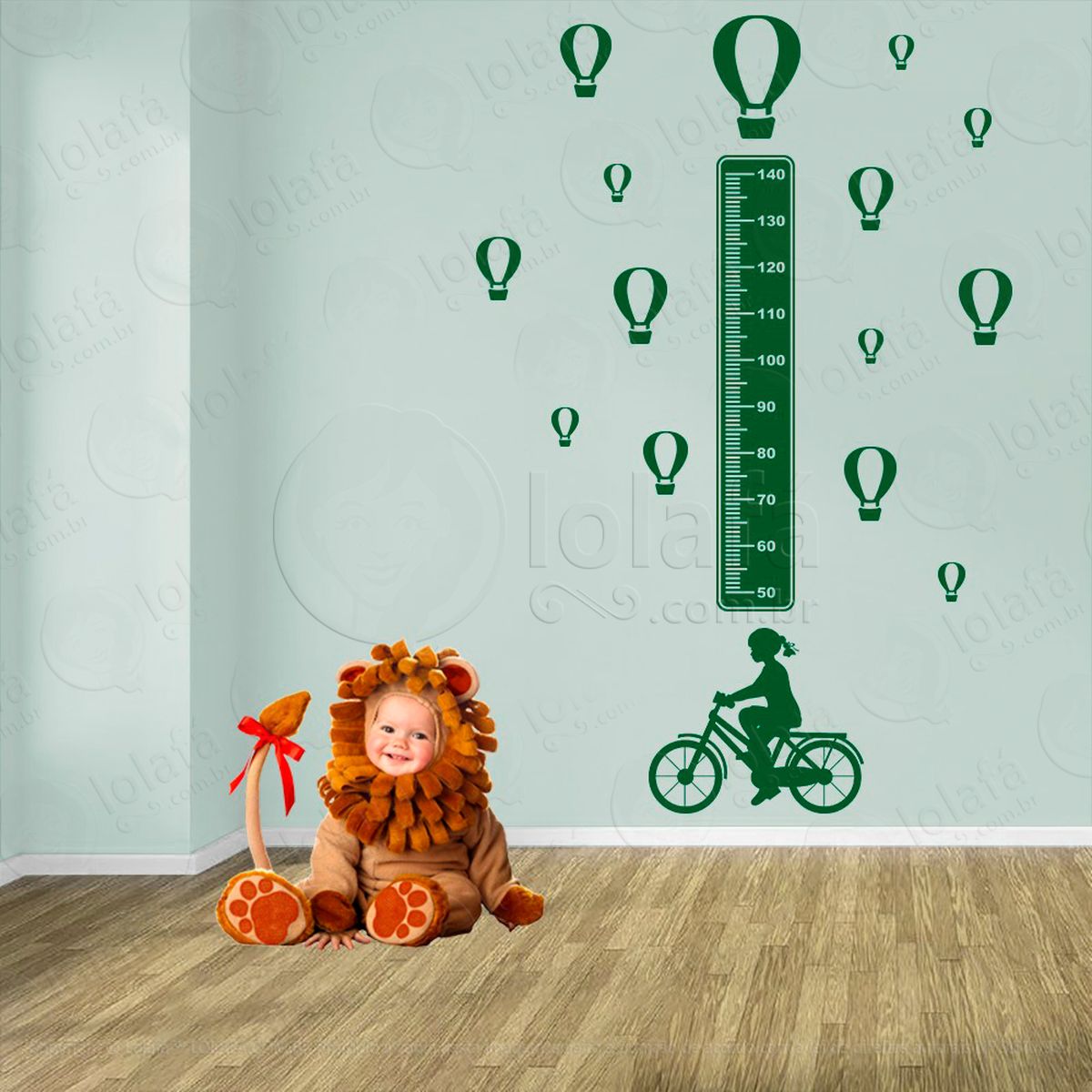 bicicleta e balões adesivo régua de crescimento infantil, medidor de altura para quarto, porta e parede - mod:1338