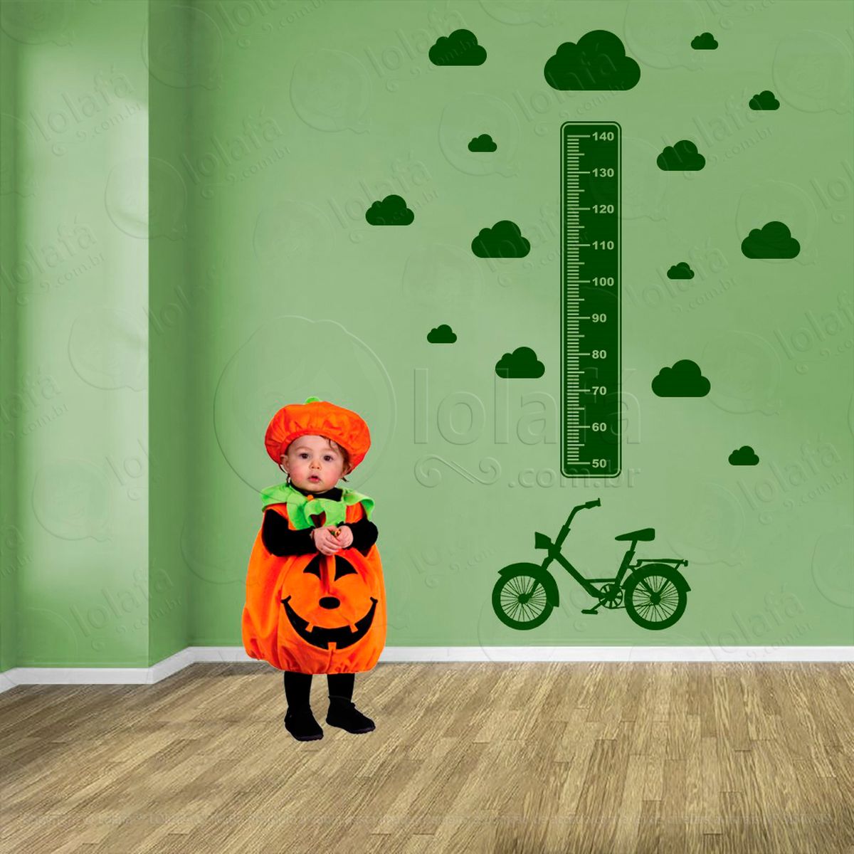 bicicleta e nuvens adesivo régua de crescimento infantil, medidor de altura para quarto, porta e parede - mod:1339