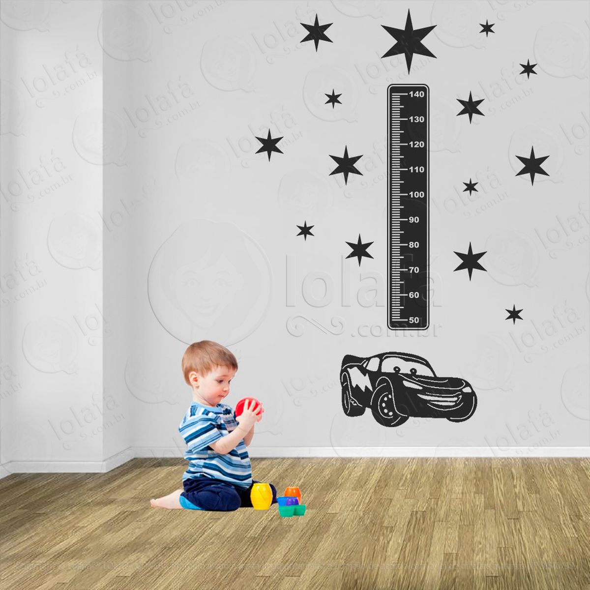 carro e estrelas adesivo régua de crescimento infantil, medidor de altura para quarto, porta e parede - mod:1346